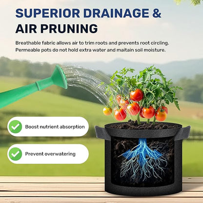 YSSOA 10-Pack Fabric Grow Bags 7 Gallon with Pruner, 300G Thickened Nonwoven Plant Growing Pots with Handles, Planting Bags for Vegetables, Black