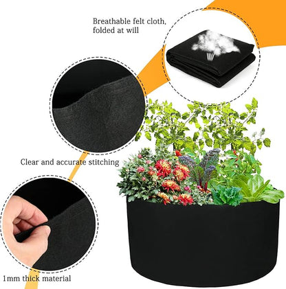 Firlar 2 Pcs 100 Gallon Round Plant Grow Bags,Raised Garden Bed,Planting Container Grow Bags Felt Fabric Plant Pot for Plants,Vegetables,Flowers,Black