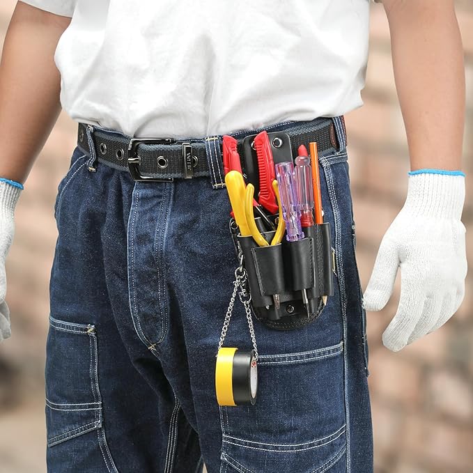 Tool Pouch, Electrician Tool Pouch, 7 Pockets Electrician Holster for Tool Organization, Tape Chain, Quickly Attach and Release from Tool Belts.