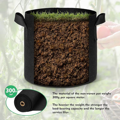 WEIFENG 5-Pack Grow Bags 5 Gallon, Heavy Duty Fabric Pots for Potatoes, Tomatoes, Vegetables - Aeration Prevents Root Rot