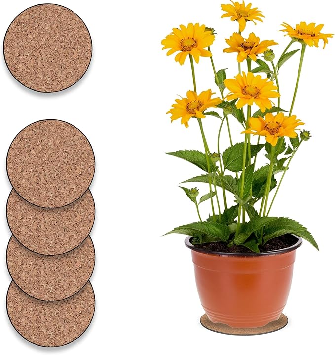 Curtis Wagner Plastics Corp. MC-600 Cork Plant Mat (6" Diameter, 5-Pack) - Round Cork Plant Coasters - Use as Planter, Coaster or Pads for Your Arts & Crafts Projects