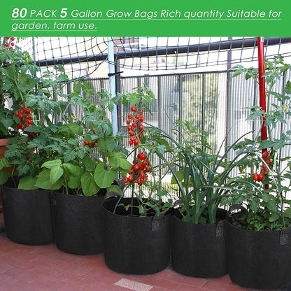 80 Pack 5 Gallon Grow Bags Bulk Heavy Duty Thickened Nonwoven Plant Fabric Pots Vegetable Grow Nursery Pots with Reinforced Handles for Vegetables Potato Tomato and Flower