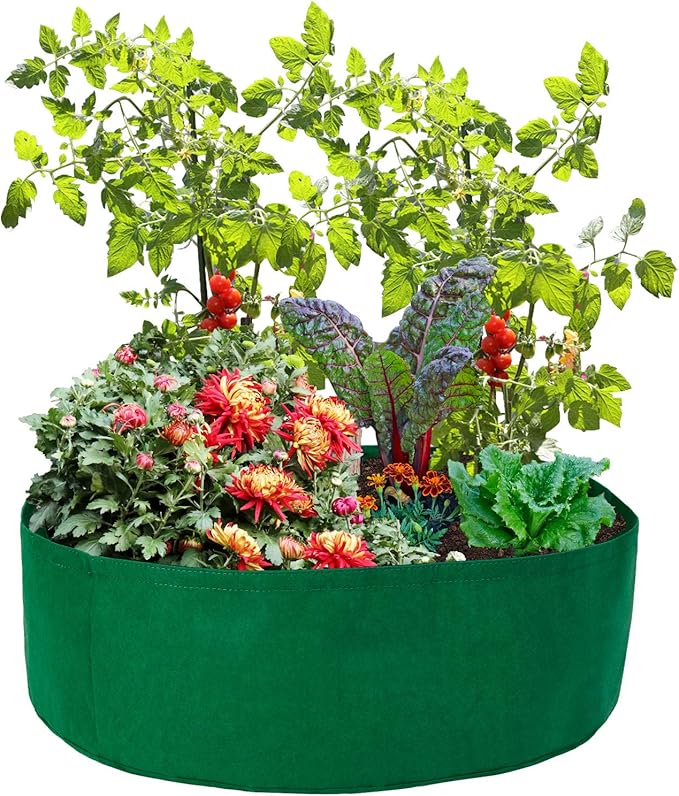 Firlar Fabric Raised Garden Bed, 100 Gallon Planting Bed Round Raised Planter Grow Bag Garden Bed Bag Planter Container for Plants, Herb, Flowers and Vegetables, Green