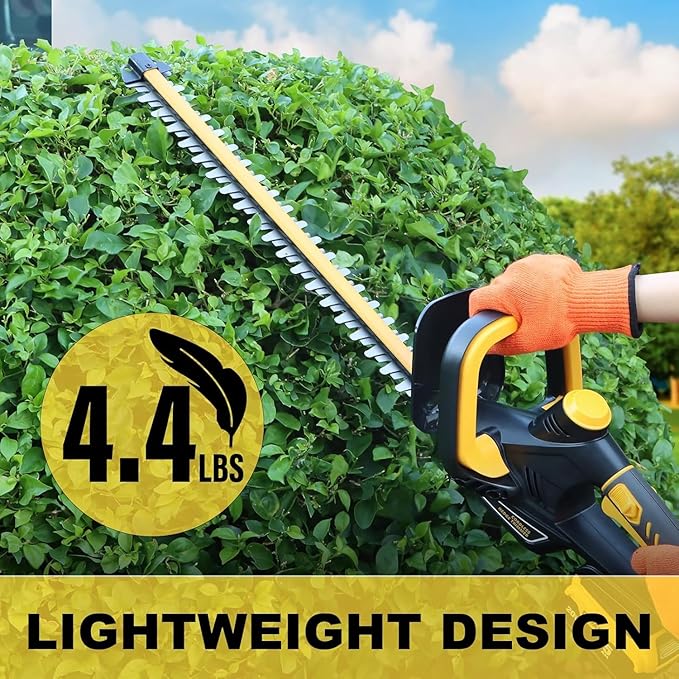 Hedge Trimmer for Dewalt 20V Battery, Cordless Hedge Trimmer with 22'' Dual-Action Blade, 1600RPM, 3/5'' Cutting Width, Rotating Handle & Dual Switch Design (Battery Not Included) (Yellow)