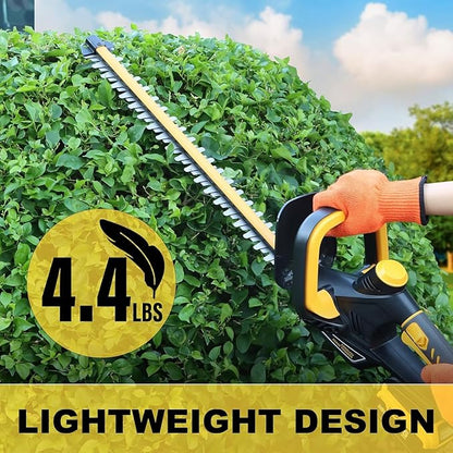 Hedge Trimmer for Dewalt 20V Battery, Cordless Hedge Trimmer with 22'' Dual-Action Blade, 1600RPM, 3/5'' Cutting Width, Rotating Handle & Dual Switch Design (Battery Not Included) (Yellow)