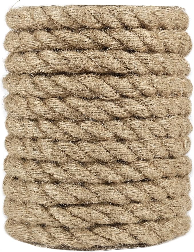 Tenn Well 1/2 inch Jute Rope, 33 Feet 14mm Thick Twine Rope for Crafting, Gardening, Home Decor, Farmhouse Decor, Cat Scratching Post