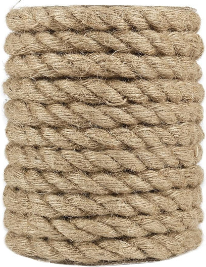 Tenn Well 1/2 inch Jute Rope, 33 Feet 14mm Thick Twine Rope for Crafting, Gardening, Home Decor, Farmhouse Decor, Cat Scratching Post