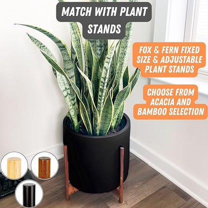Fox & Fern 14.6 Inch Extra Large Planter — Premium Lightweight Fiberstone Matte Black Plant Pot with Drainage Plug - Big Planter for Indoor & Outdoor Use - Weather Resistant & UV Resistant