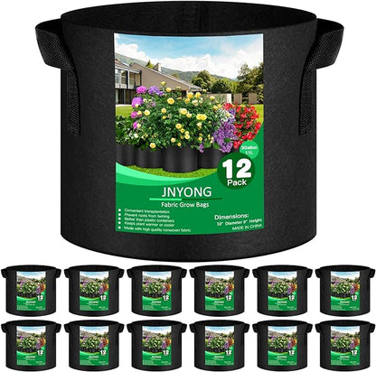 12-Pack 3 Gallon Thickened Non-Woven Grow Bags, Aeration Fabric Pots with Handles
