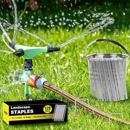 HongWay 120 Pack Landscape Staples 8 Inch, Galvanized Garden Stakes Tent Stakes Heavy Duty 11 Gauge Landscaping Fabric Pins Yard Ground Staples for Lawn, Turf, Fence, Outdoor Decorations
