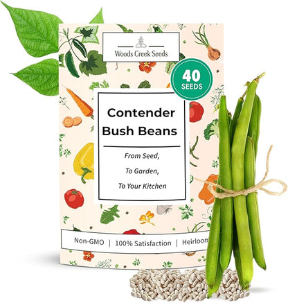Contender Bush Bean Seeds – Heirloom Non-GMO Green Snap Bean Seeds for Planting, Early Stringless Bush Beans for Vegetable Gardens | Woods Creek Seeds