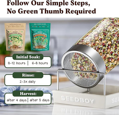 Seedboy Organic Non-GMO Sprouting Seeds, Superfood & Protein Blend - 2 Pack Bundle - USA Grown Sprouting & Microgreens Seeds - Two 8 oz Bags Makes 12 Quarts / 36 Servings (Superfood/Protein)