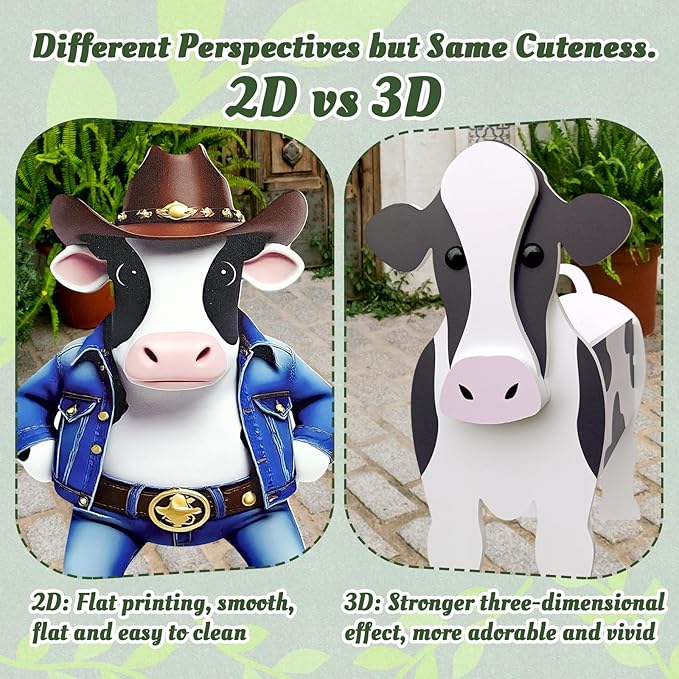 Cow Planter, Cute Animal Shape Flower Planters, Plant Pots for Indoor/Outdoor Garden Decor, Unique Gifts/Souvenirs for Pet Lovers (Western Cowboy-Style Dairy Cow)