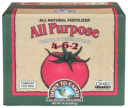 Down To Earth All Natural Fertilizers Organic All Purpose Tomato & Vegetable Mix - Plant Food for Tomatoes, Peppers, Herbs and Flowers 4-6-2, 15 lb