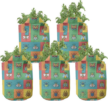 Ambesonne Camouflage Grow Bags 5-Pack, Pixel Woodland Camo Art, Heavyduty Fabric Pots with Handles for Plants, Green Cocoa