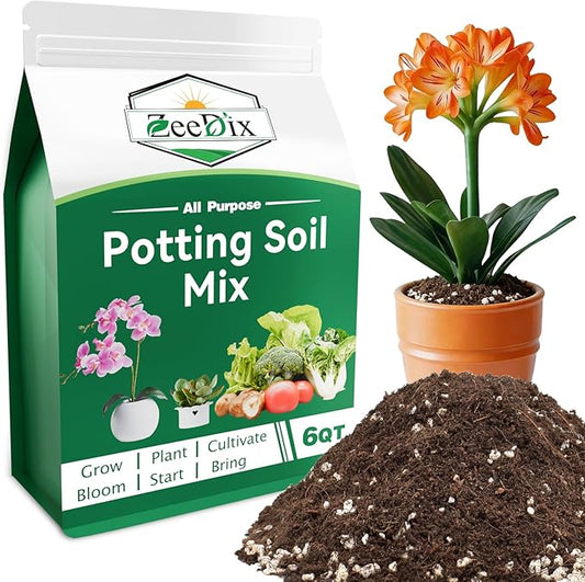 Zeedix Potting Soil Mix for Indoor Houseplant, Include Perlite, Compost, Peat Moss, Coco Coir and Vermiculite, Well Draining Potting Mix, Promote Healthy Root Development and Faster Plant Growth, 6qt