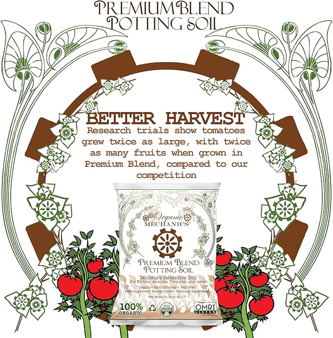 Organic Mechanics Premium Blend Potting Soil, 8 qt (Pack of 2) - Moisture-Retentive, Peat-Free, Compost - Enriched Mix with Worm Castings & Perlite for Houseplants, Annuals, Veggies & Tropical Plants