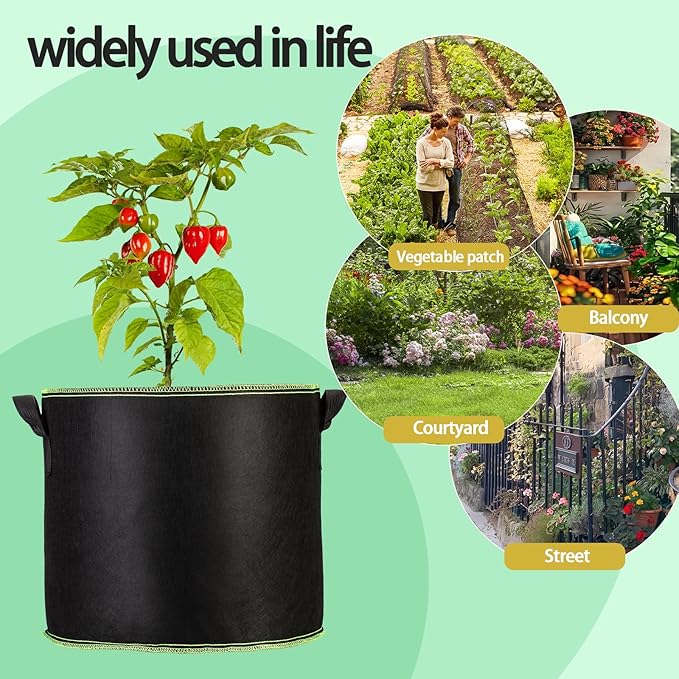 3-Pack 15 Gallon Plant Grow Bags, Thickened Nonwoven Fabric Pots with Handles,Sturdy Garden Planters Aeration Gardening Container to for Plants, Vegetables, and Flowers
