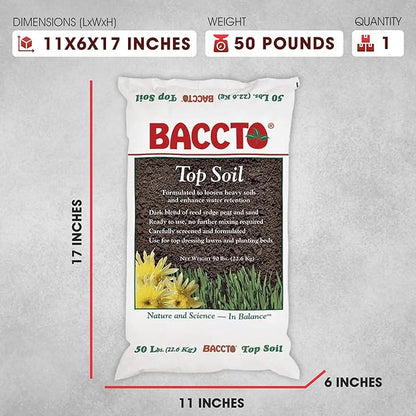 Michigan Peat 1550P Baccto Topsoil for Lawns, Gardens, and Raised Planting Beds with Reed Sedge, Peat, and Sand Mix, 50 Pounds (10 Pack)