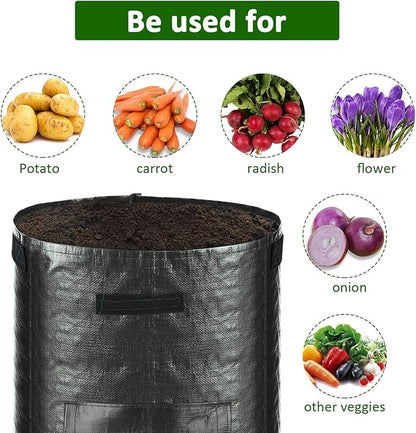 JJGoo Potato Grow Bags, 4 Pack 10 Gallon with Flap and Handles Planter Pots for Onion, Fruits, Tomato, Carrot - Black