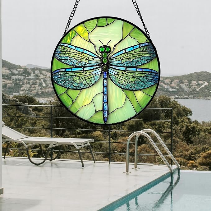 Stained Glass Window Hanging 4 Pcs Set Butterfly Dragonfly Bee Ladybug 9.8" - Suncatcher Door Garden Sun Catcher Decor Birthday Mother's Day for Mom Woman Nana Men