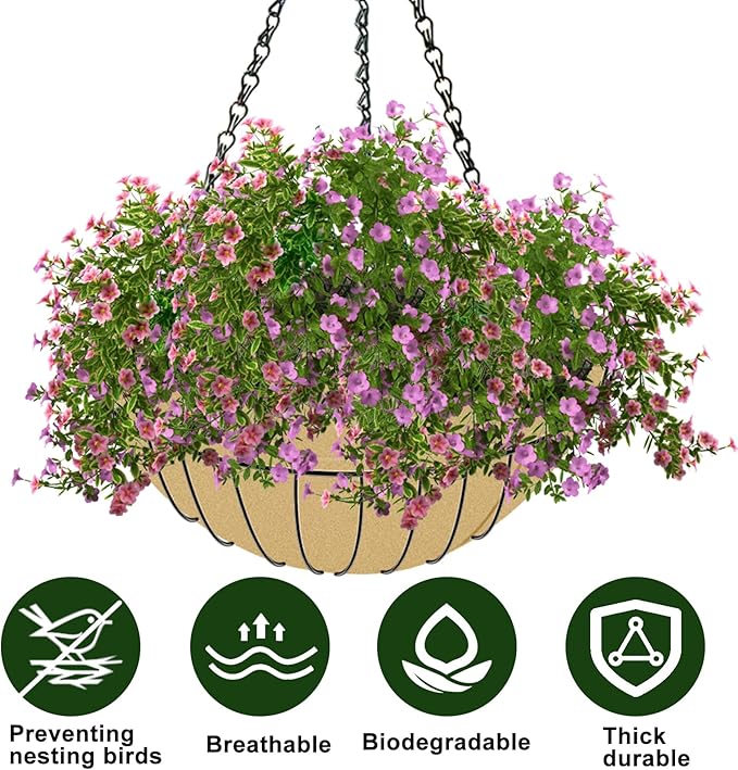 3PCS 14 Inch Round Hanging Basket Liners Fabric Hanging Plant Liners Non-Woven Planter Liners Beige Felt Liners Replacement Inserts for Hanging Baskets Outdoor Plants - Avoid Bird Nesting
