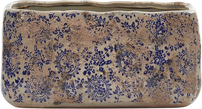 Nearly Natural 10in. Tuscan Ceramic Rectangle Planter, Blue