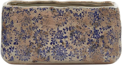 Nearly Natural 10in. Tuscan Ceramic Rectangle Planter, Blue