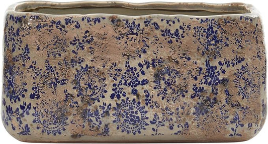 Nearly Natural 10in. Tuscan Ceramic Rectangle Planter, Blue