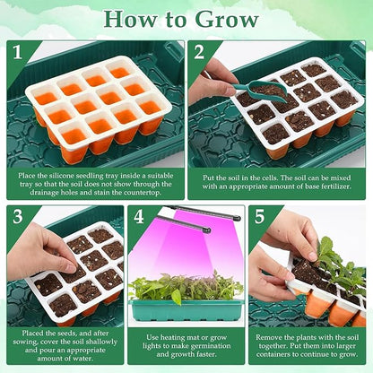 Seed Starter Tray, Reusable Seed Starter Kit, Silicone Seedling Starter Trays for Starting Plant Seeds, Seed Starting Trays with Flexible pop-Out Cells, Indoor Plant Germination Trays (Orange 10PCS)