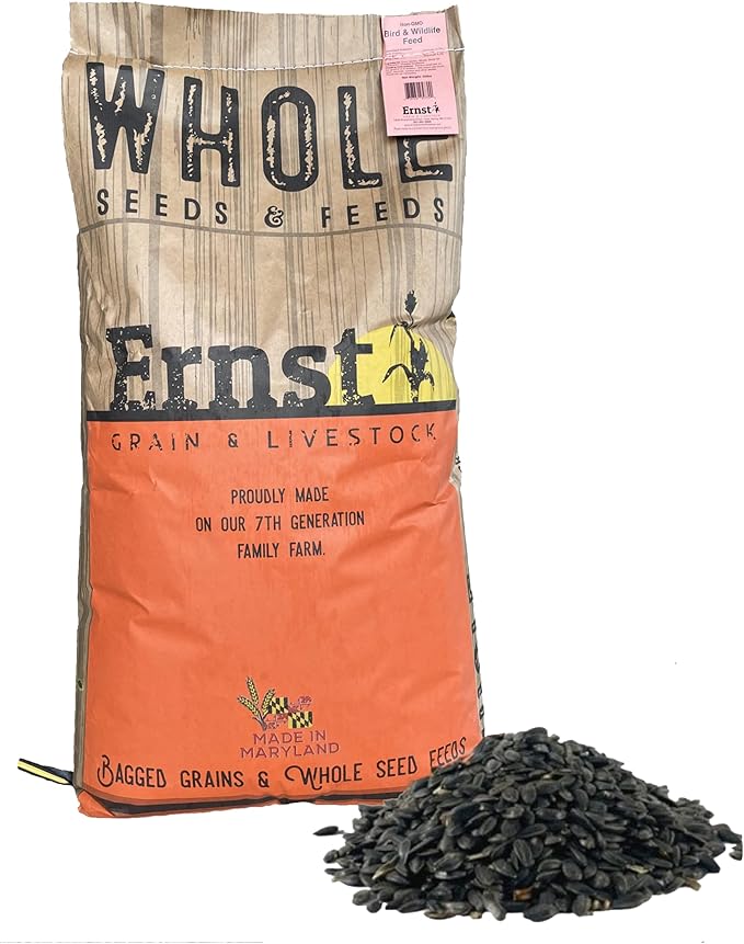 Ernst Grain & Livestock Black Oil Sunflower Seeds - Birdseed for Outside Feeders Wild Bird Food - Ideal Bird Seed for Cardinals, Woodpeckers and More - Non-GMO, 40lb