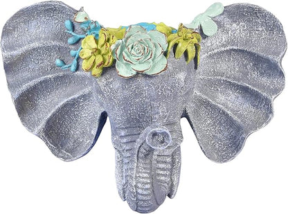 Sungmor Resin Elephant Head Wall Pot, Unique Bohemian Style Animal Face Planter, Vertical Hanging Plant Pot, Pretty Decorative Flower Pot for Indoor Outdoor Plants, for Gardening Lovers