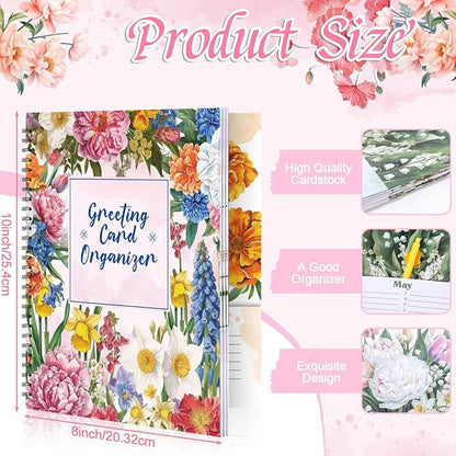 chiazllta Greeting Card Organizer Book with Pockets and File Keeper Dividers Floral Month by Month Card Keeper Book Greeting Card Books for Birthdays Weddings Graduation Parties Holiday Reminders