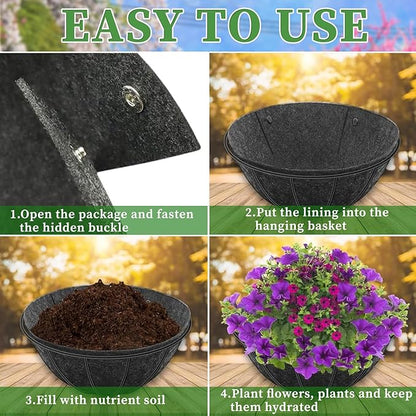 4 Pack Planter Basket Liners, Trough Window Box Liners, Round Fabric Planter Liner, Durable Felt Hanging Basket Liners Replacement Coco Liner for Planters Garden Flower Vegetables (Round 14in)