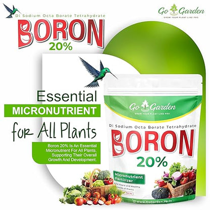 Go Garden Boron 20% Micronutrient Fertilizer - Boosts Vegetable Growth, 250g Powder Fertilizer for Plants