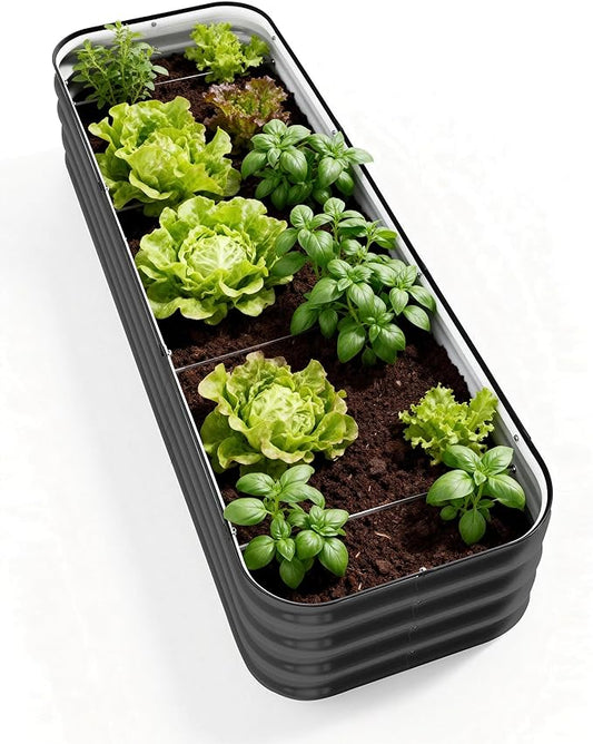 DaisyVibe Raised Garden Bed Kit, Planter Raised Garden Boxes Outdoor, Oval Large Metal Raised Garden Beds for Vegetables Flowers (Gray, 8ftx2ftx1ft)