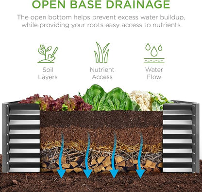 Best Choice Products 4x2x2ft Outdoor Metal Raised Garden Bed, Deep Root Box Planter for Vegetables, Flowers, Herbs, 119 Gallon Capacity, 100% Non Toxic Materials - Gray