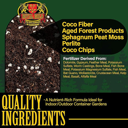 Royal Gold Special Reserve Premium Potting Mix, 1.5 Cubic Foot - All-Purpose Soil for Indoor & Outdoor Container Gardens - Coco, Composted Forest Material, Peat Moss & Perlite, Pre-Fertilized Blend