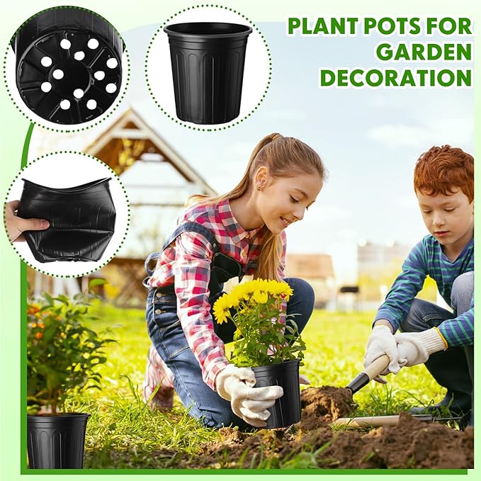 300 Pcs 1 2 Gallon Nursery Pots Bulk Plastic Flexible Plant Seedling Pots with Drainage Hole and Gardening Tools for Garden Flowers Succulents Seedlings Indoor and Outdoor