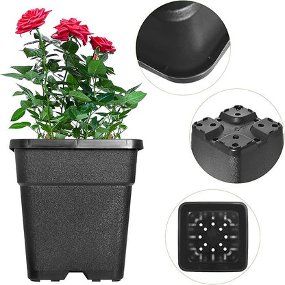HOSTIC 1.4 Gallon Square Nursery Pots Flexible Plastic Pots for Plants Gallon Pot with Drainage Holes 10 Pcs