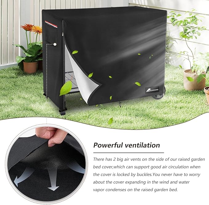 Raised Garden Bed Cover,Heavy Duty 600D Waterproof Elevated Wood Planter Box Stand Cover for Winter,Planter Raised Beds Covers (Black, 38 x 14.6 x 32)