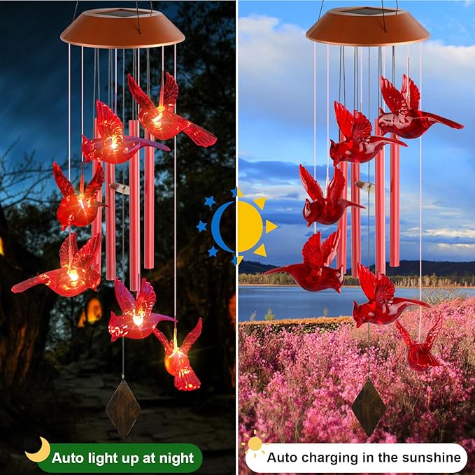 Cardinal Wind Chime, Solar Sound Windchime, Wind-Chime Outdoor, Garden Decor, Yard Decor, Gifts for Women, Mom Gifts, Gardengifts, Grandma Gift