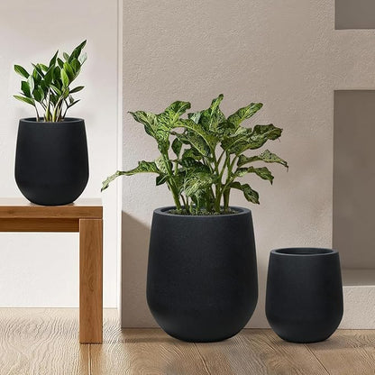11.8 Inch Plastic Tall Planters for Outdoor Plants, Modern Black Round Tapered Flower Pot for Outdoor and Indoor Plants, Large Plant Pot with Drainage Holes and Rubber Plug for Home Garden Patio