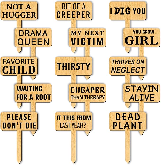 arricraft 15 Pcs Funny Plant Markers, Wooden Garden Stakes T-Type Garden Labels Funny Talking Plant Funny Garden Signs Garden Tags for Indoor and Outdoor Potted Seed Herbs Unique Funny Gifts