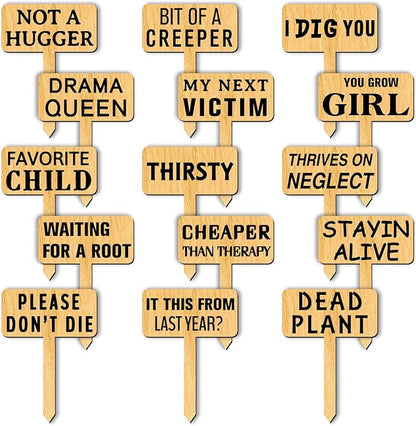 arricraft 15 Pcs Funny Plant Markers, Wooden Garden Stakes T-Type Garden Labels Funny Talking Plant Funny Garden Signs Garden Tags for Indoor and Outdoor Potted Seed Herbs Unique Funny Gifts