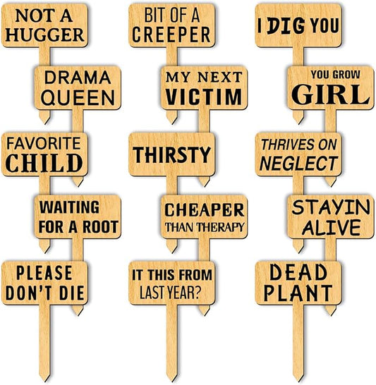 arricraft 15 Pcs Funny Plant Markers, Wooden Garden Stakes T-Type Garden Labels Funny Talking Plant Funny Garden Signs Garden Tags for Indoor and Outdoor Potted Seed Herbs Unique Funny Gifts