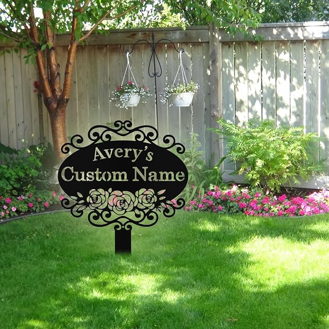 Custom Metal Garden Sign with Stake, Personalized Garden Signs for Outside, Customized Garden Name Signs for Yard Lawn Outdoor Decor Gardening Gifts for Moms Grandmas Gardeners