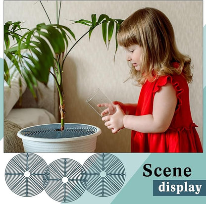 Sawysine 3 Pcs Plant Pot Cover Plant Protector from Animal Flower Pot Grid with Center Cutout Flower Cover Soil Protectors(11.8 in,Blackish Green)