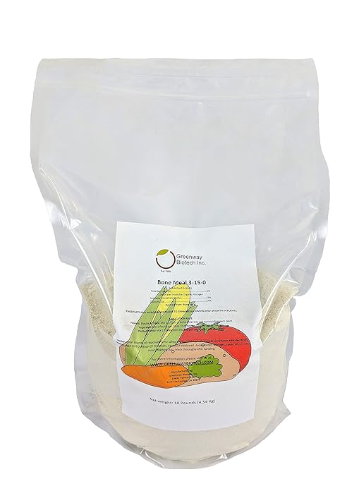 Greenway Biotech, Inc. Bone Meal Fertilizer 3-15-0 Plus 24% Calcium for Plant’s Strong Root Development- Plant Food Source of Nitrogen and Phosphorus for Gardening, Flowering Plants - (10 Pounds)