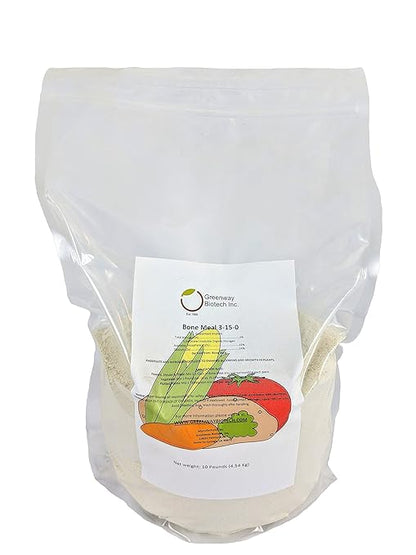 Greenway Biotech, Inc. Bone Meal Fertilizer 3-15-0 Plus 24% Calcium for Plant’s Strong Root Development- Plant Food Source of Nitrogen and Phosphorus for Gardening, Flowering Plants - (10 Pounds)